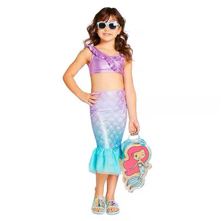 Preorder12-18;วัน - ชุดว่ายน้ำดิสนีย์ เซ็ท3ชิ้น The Little mermaid/ Size1-8y