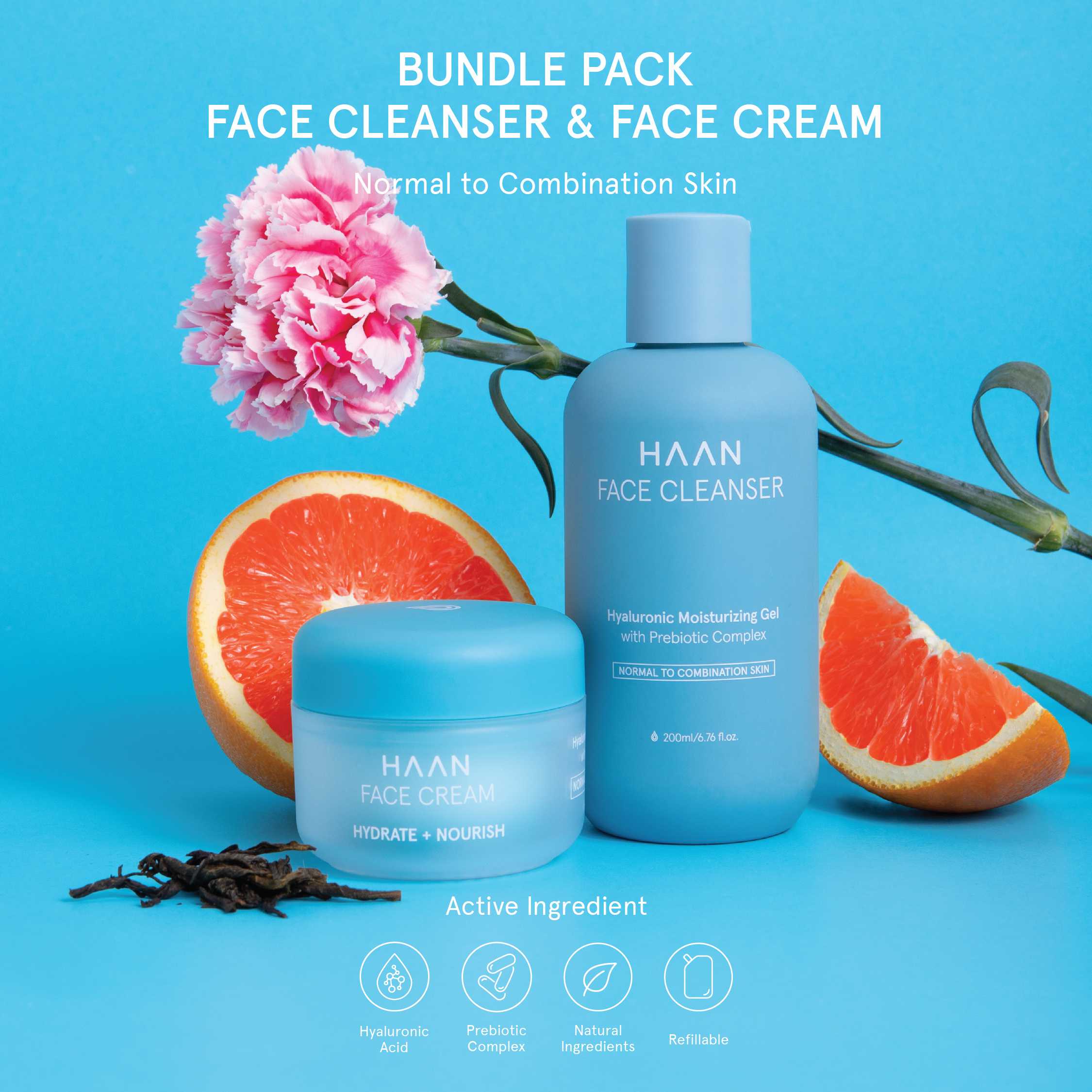 Face Cleanser & Face Cream for Normal to Combination Skin (Hyaluronic Moisturizing)