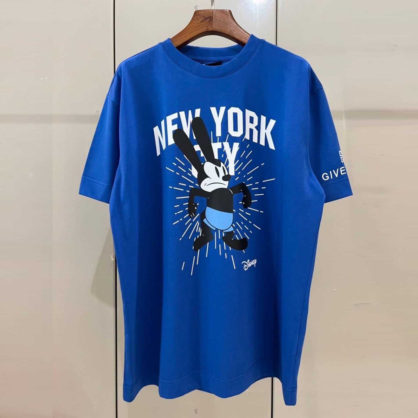 GIVENCHY X DISNEY MICKEY MOUSE OSWALD PRINTED COTTON LAYERED T-SHIRT IN BLUE