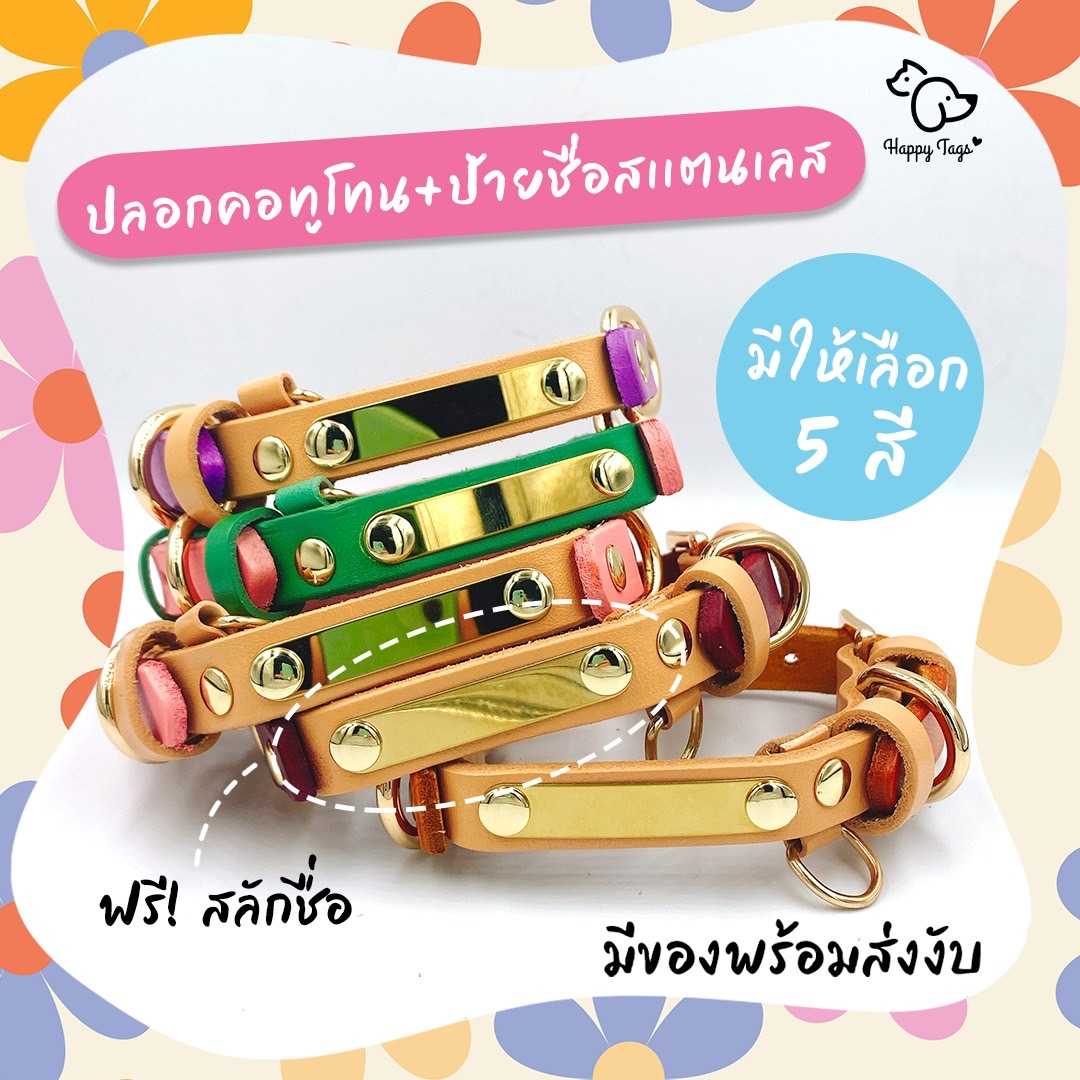 ปลอกคอ สัตว์เลี้ยง ทูโทน และป้ายชื่อสแตนเลส สำหรับน้องหมาพันธุ์ใหญ่ ตัวใหญ่