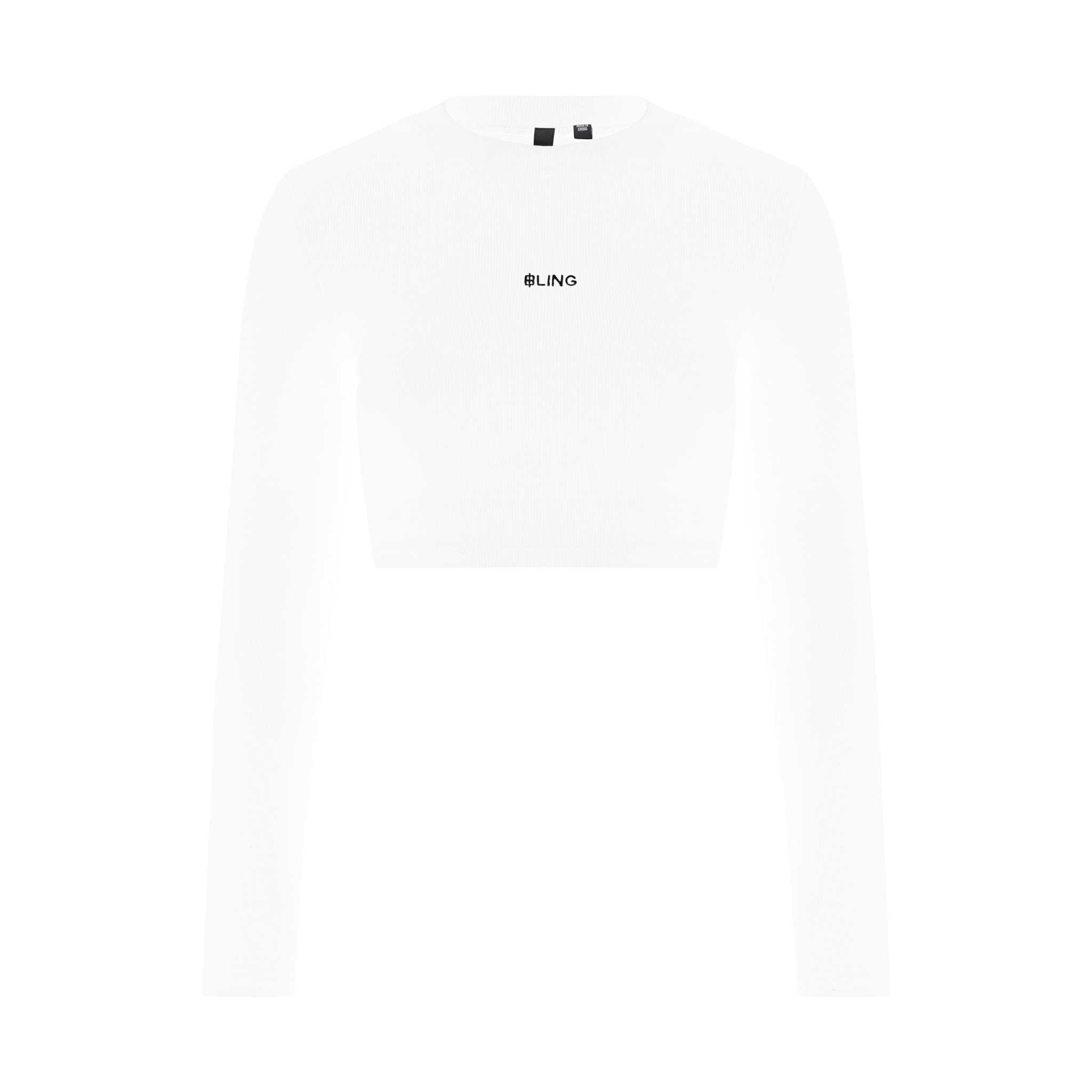 ฺBLING KNIT LONG SLEEVE MOCK NECK CROP TOP (WHITE)