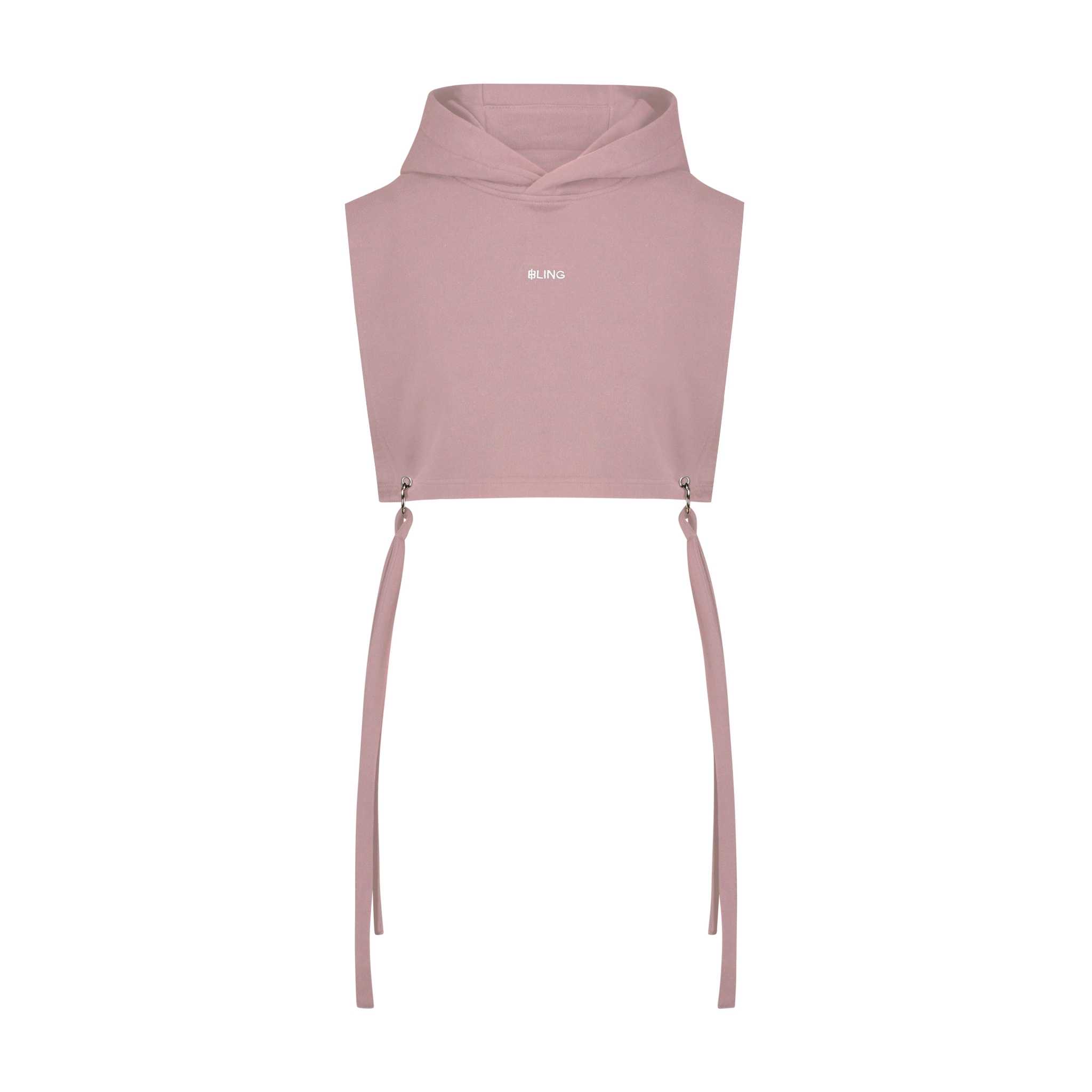 BLING SLEEVELESS CROPPED HOODIE (DUSTY PINK)