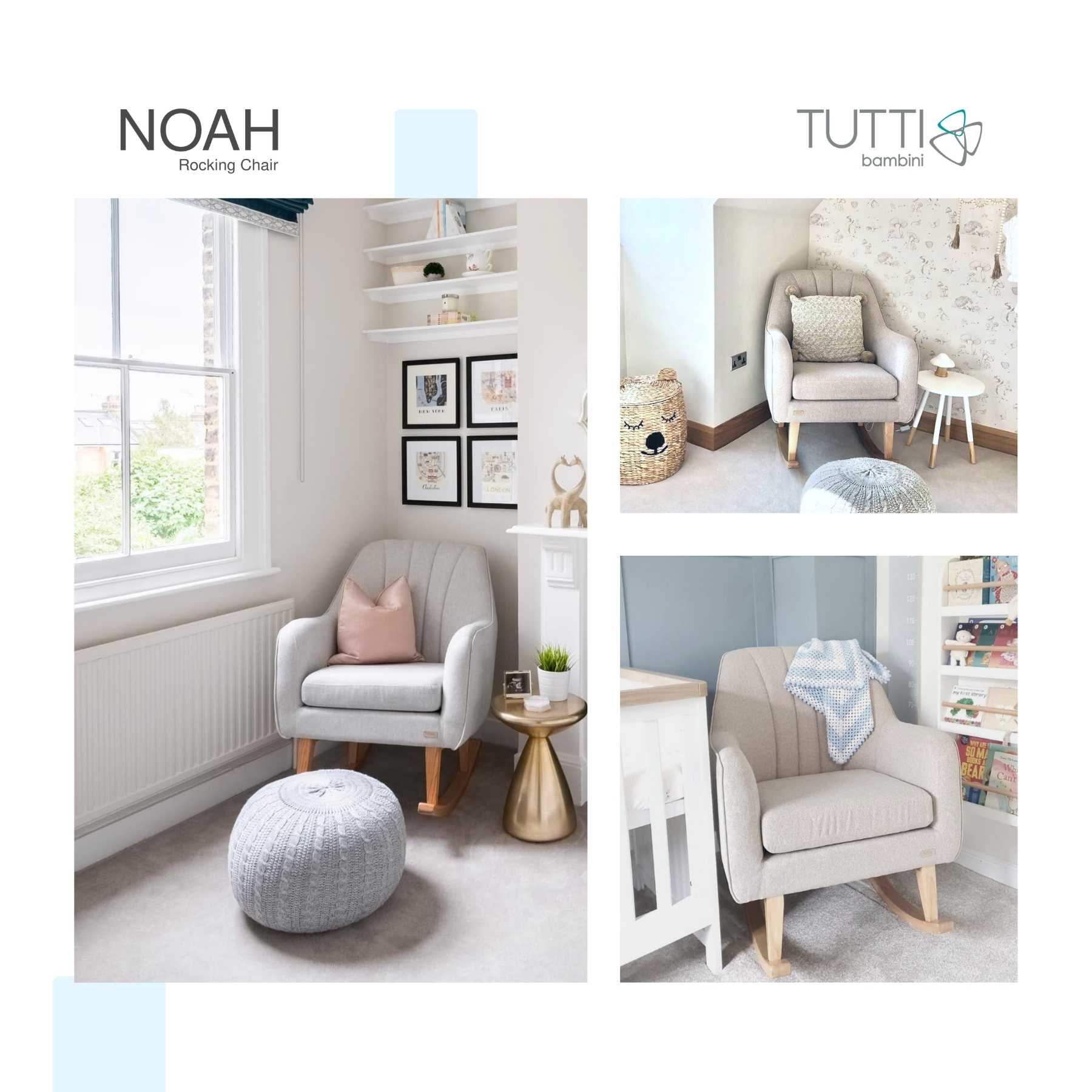 Noah Rocking Chair เก้าอี้โยกให้นม สี Pebble พร้อมหมอนรองขา