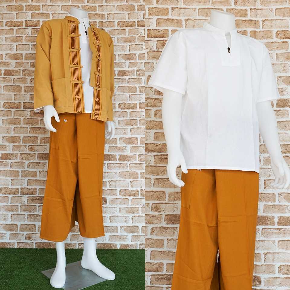 เก็บเงินปลายทาง เสื้อชายคอจีน แขนสั้น สีขาว ใส่ง่าย ใส่สบาย เนื้อผ้าฝ้าย เสื้อขาว เสื้อชาย