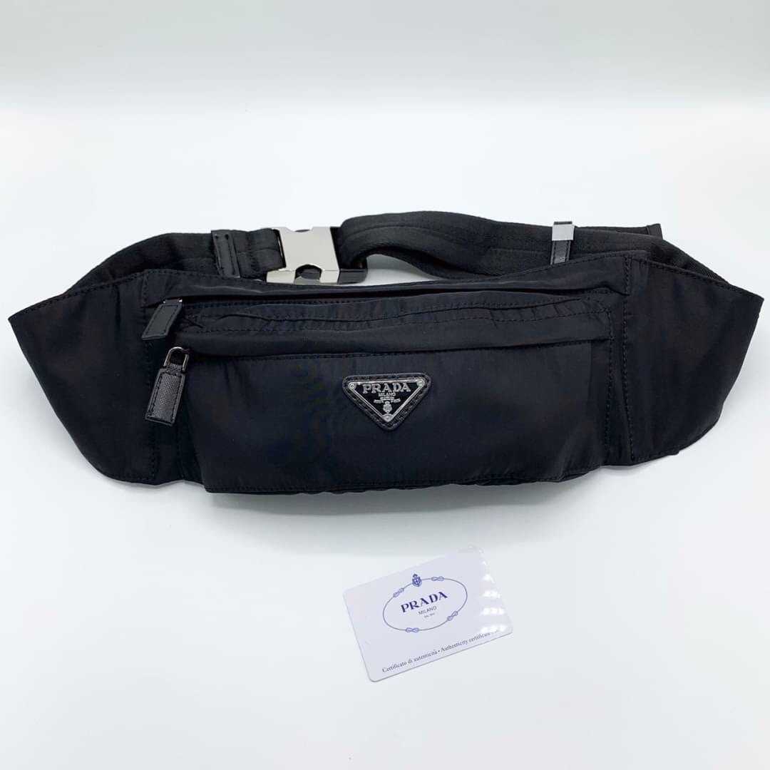 PRADA SAFFIANO LEATHER-TRIMMED NYLON BELT BAG กระเป๋าคาดอก/คาดเอว แบรนด์ปราด้า