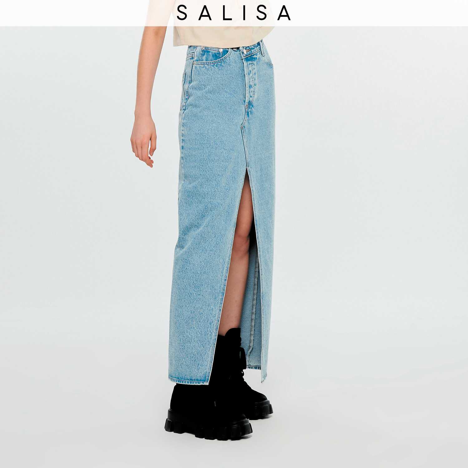 DENIM SKIRT OVERLAP High Waist