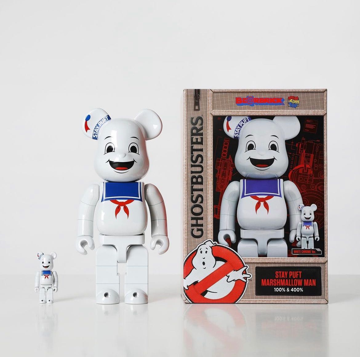 [พร้อมส่ง] Ghostbusters Stay Puft Marshmallow man White Chrome 100% 400% 1000% Bearbrick Be@rbrick