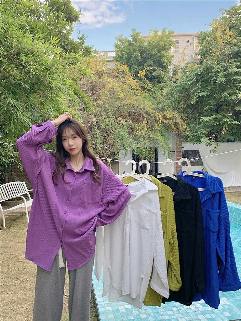 T267 เสื้อเชิ้ตทรงโอเวอร์ไซส์ ผ้านิ่ม พร้อมส่ง 5 สี