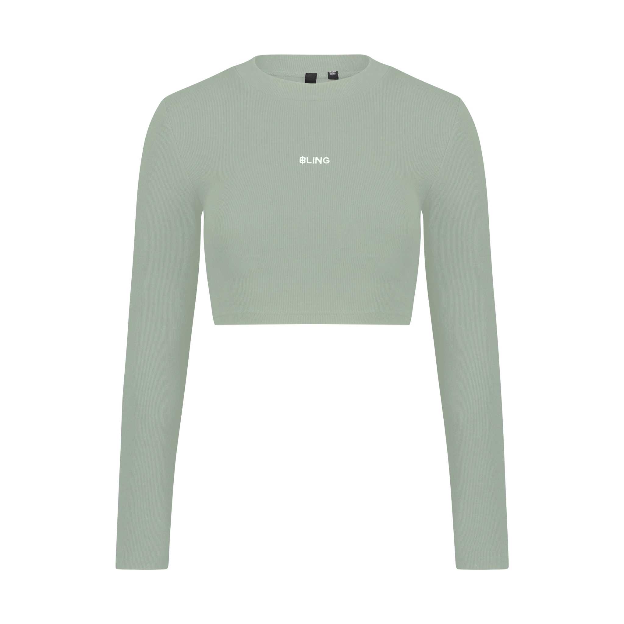 BLING KNIT LONG SLEEVE MOCK NECK CROP TOP (GREEN)