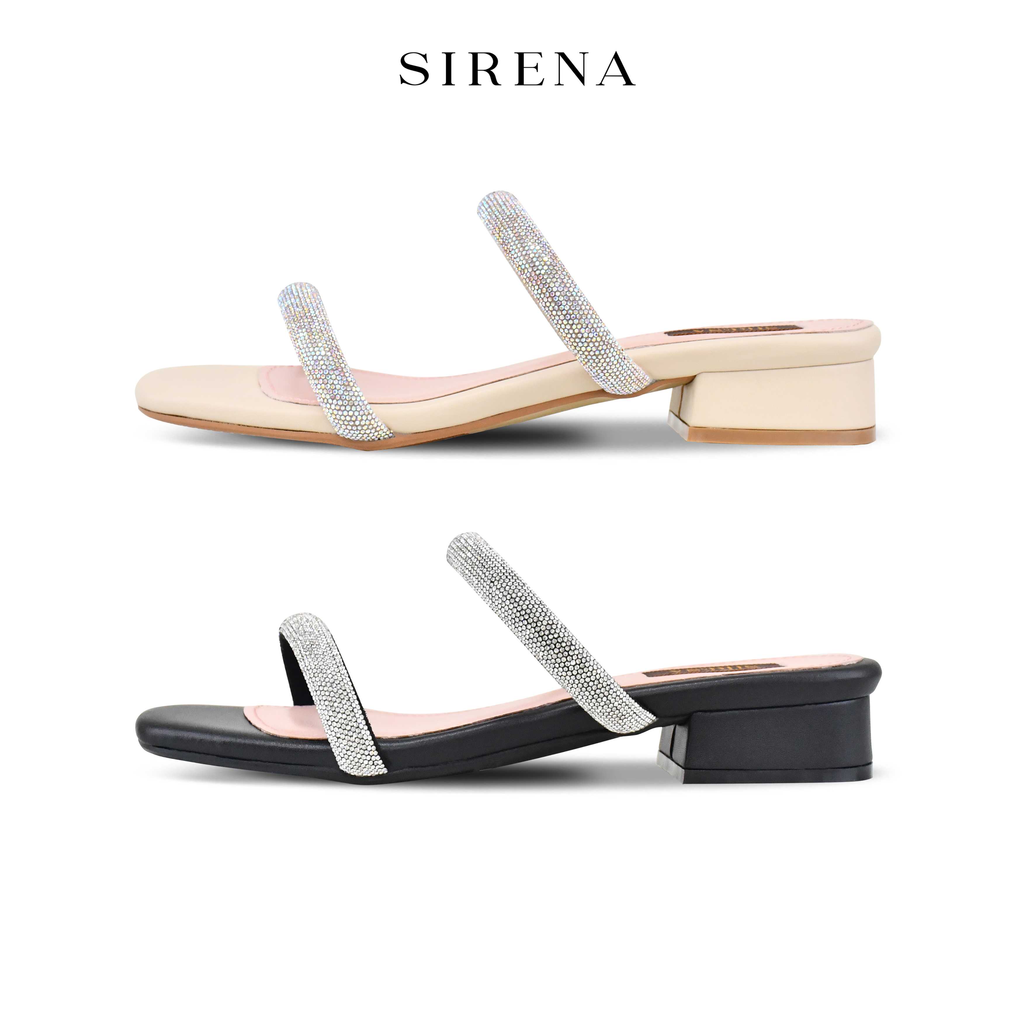 SIRENA รองเท้าหนังแท้ ส้น 1 นิ้ว รุ่น LISA สีดำ สีครีม | รองเท้าส้นเตี้ย