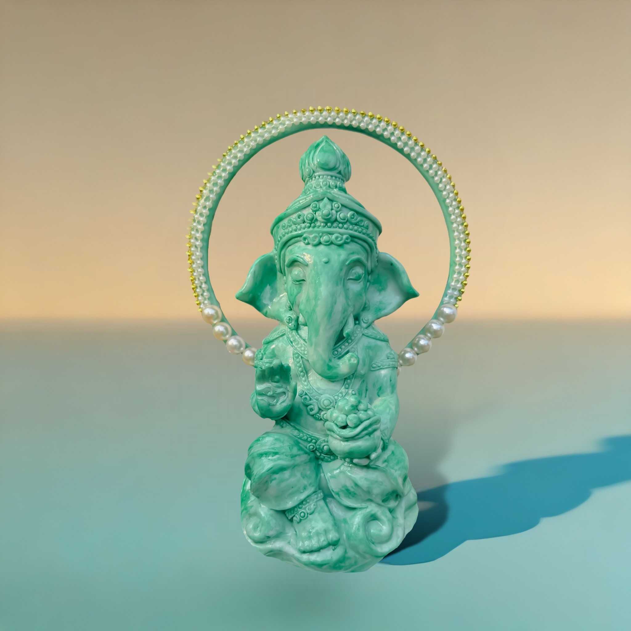 ปางเสวยสุข ประทานพร(สีเขียวลายหินอ่อน)