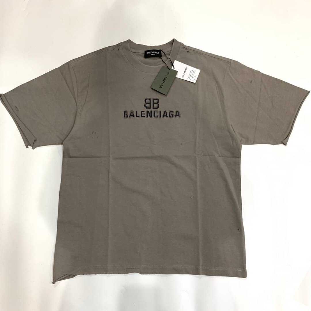 BALENCIAGA GREY BB PIXEL LOGO MEDIUM FIT T-SHIRT IN VINTAGE JERSEY เสื้อบาลองเซียก้า