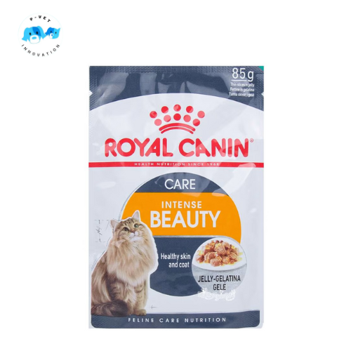 Royal Canin อาหารแมวแบบเปียกเพ้าซ์ ในเจลลี่ สูตรอินเทนซ์บิ้วตี้บำรุงขนและผิวหนัง