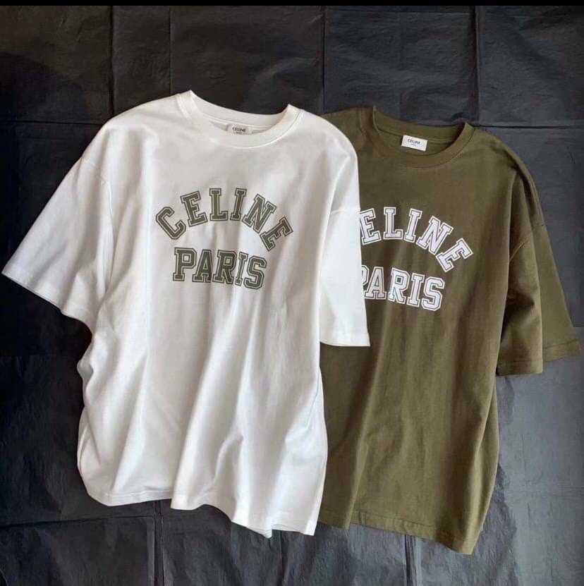 CELINE PARIS LOGO PRINT T-SHIRT เสื้อยืดคอกลมแขนสั้น แบรนด์ซีลีน สกรีนตัวหนังสือแบรนด์ โลโก้