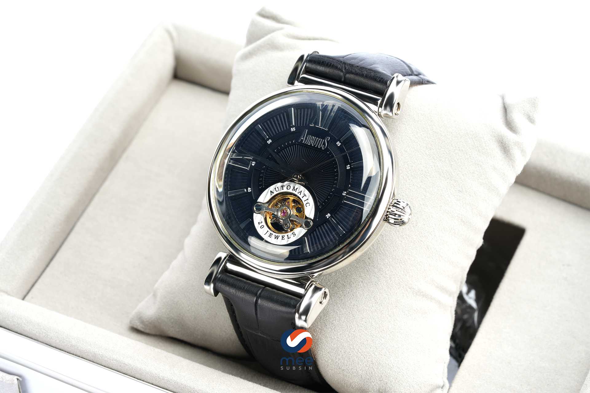 Arbutus Park Ave Black Dial Automatic Stainless Steel Leather Strap Watch [AR802SBB]
