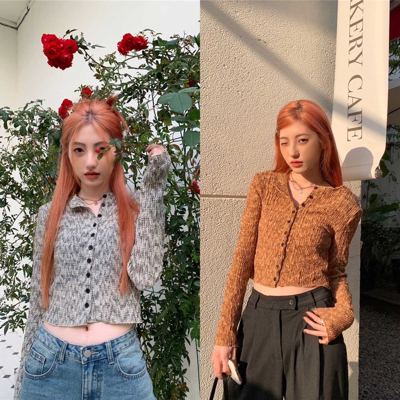 T276 เสื้อครอปแขนยาว พร้อมส่ง 2 สี