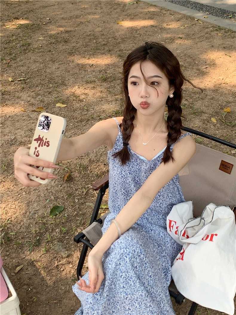 D216 เดรสยาวลายดอกสไตล์เกาหลี
