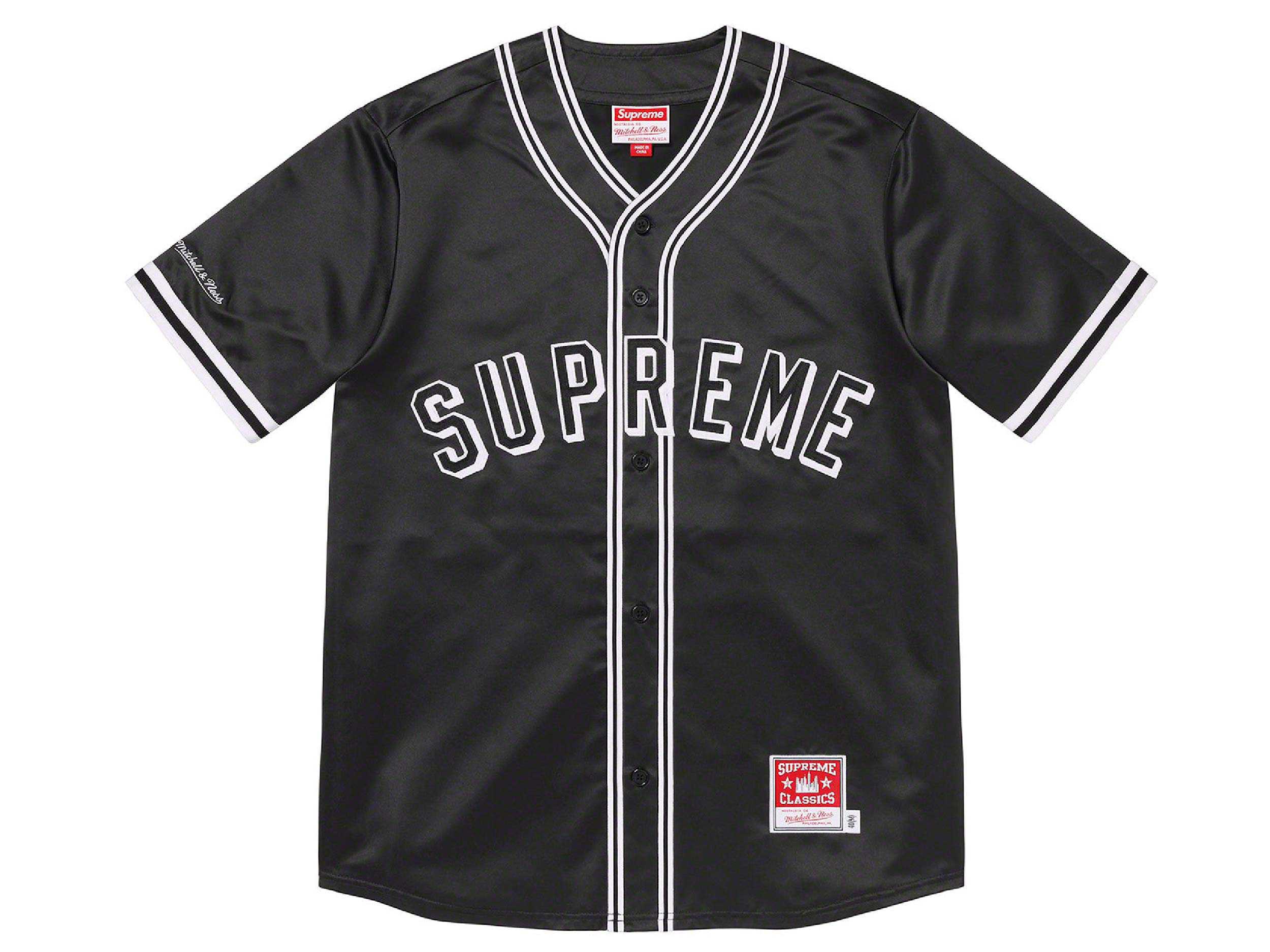 SUPREME X MITCHELL & NESS® SATIN BASEBALL JERSEY (BLACK)