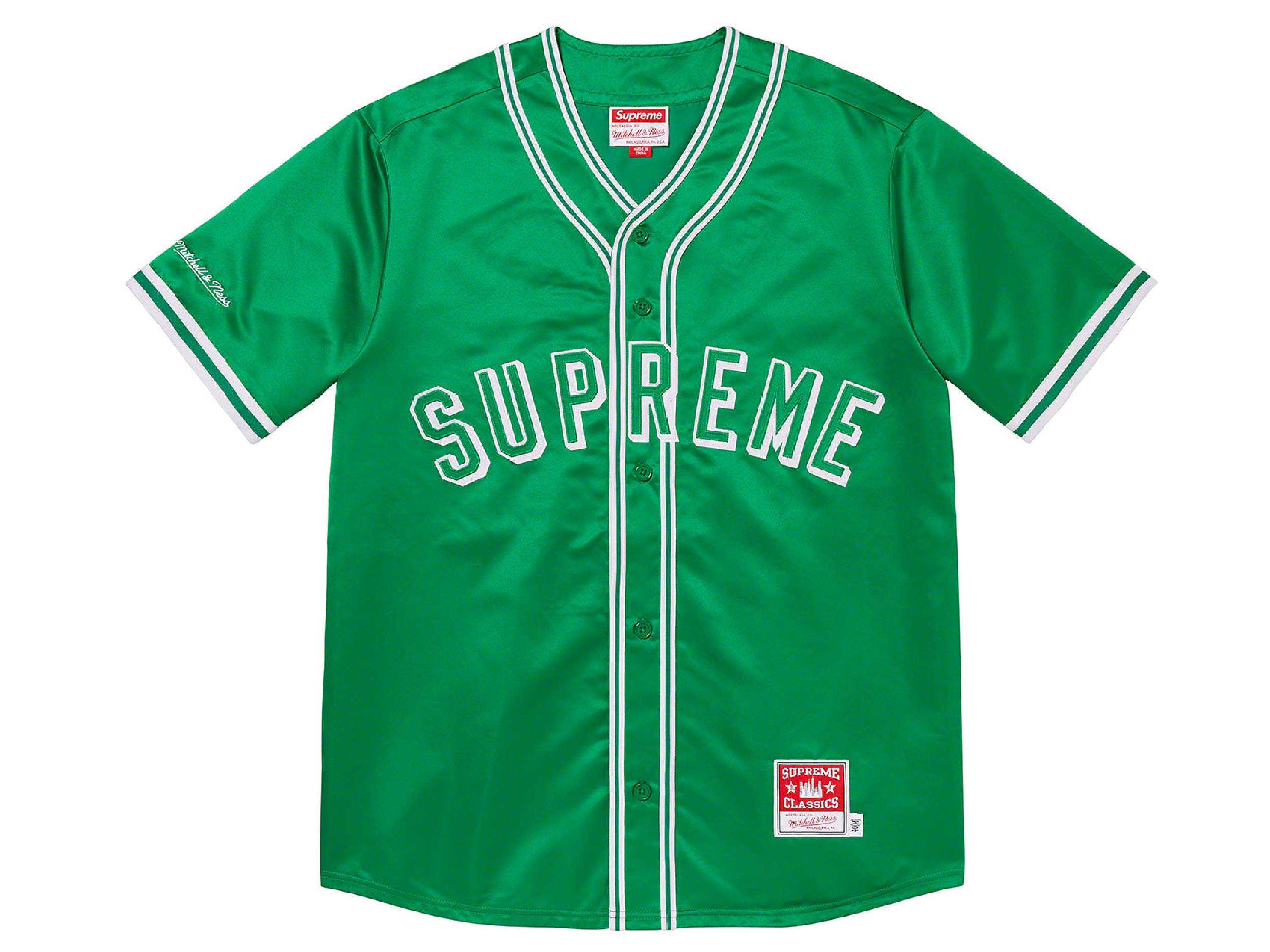 SUPREME X MITCHELL & NESS® SATIN BASEBALL JERSEY (GREEN)