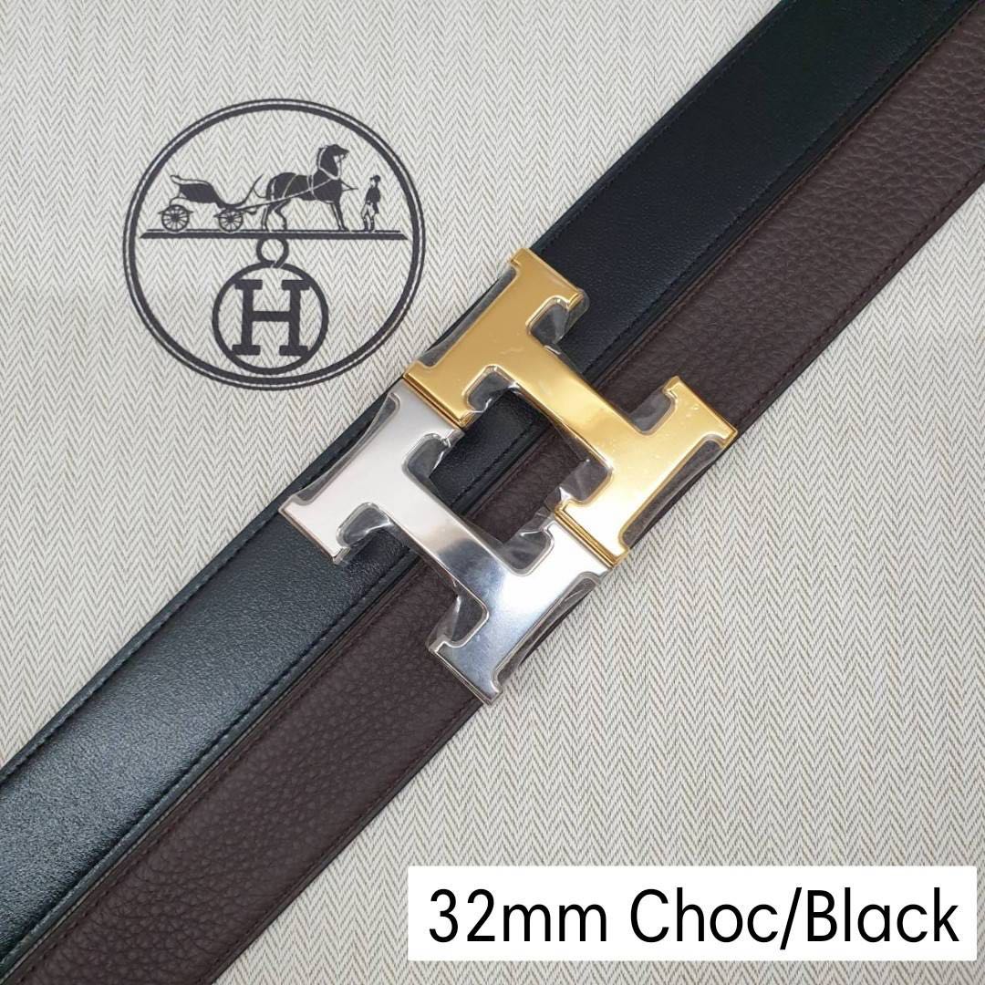 Hermes Belt 32mm Chocolate togo / Black Swift + Buckle H Metal (เลือกหัวได้)