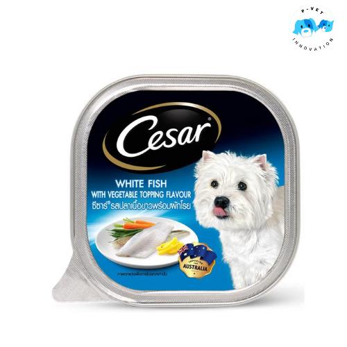 Cesar ซีซาร์ อาหารเปียก สำหรับสุนัข รสปลาเนื้อขาวพร้อมผักโรย 100 g