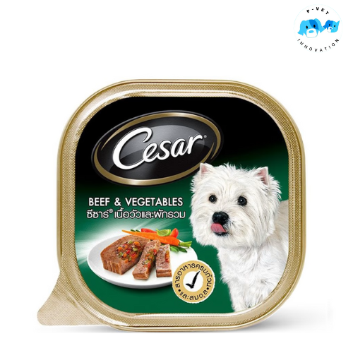 Cesar ซีซาร์สุนัขโต รสเนื้อและผัก อาหารเปียกแบบถาด 100 g