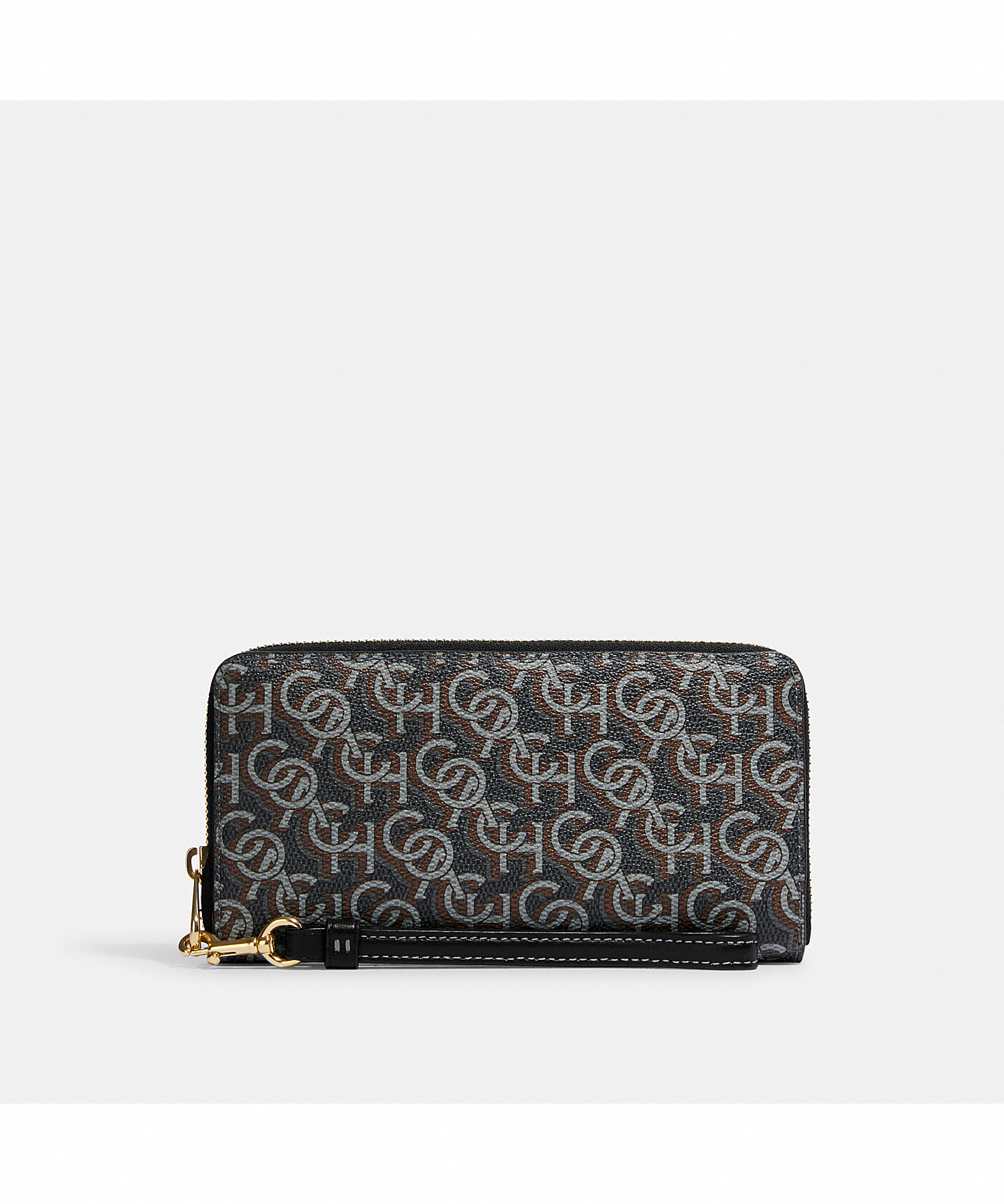 COACH LONG ZIP AROUND WALLET WITH SIGNATURE MONOGRAM PRINT CF521 IMBLK