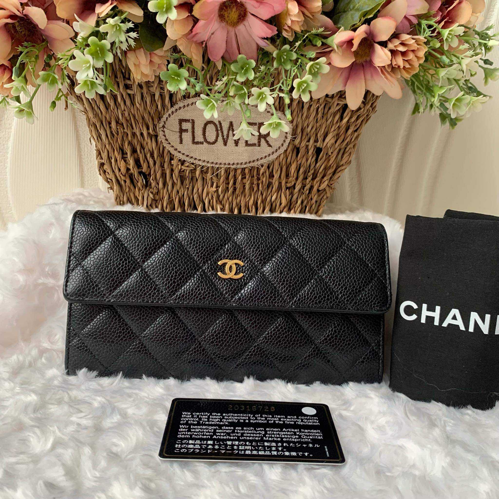 Chanel long wallet black caviar