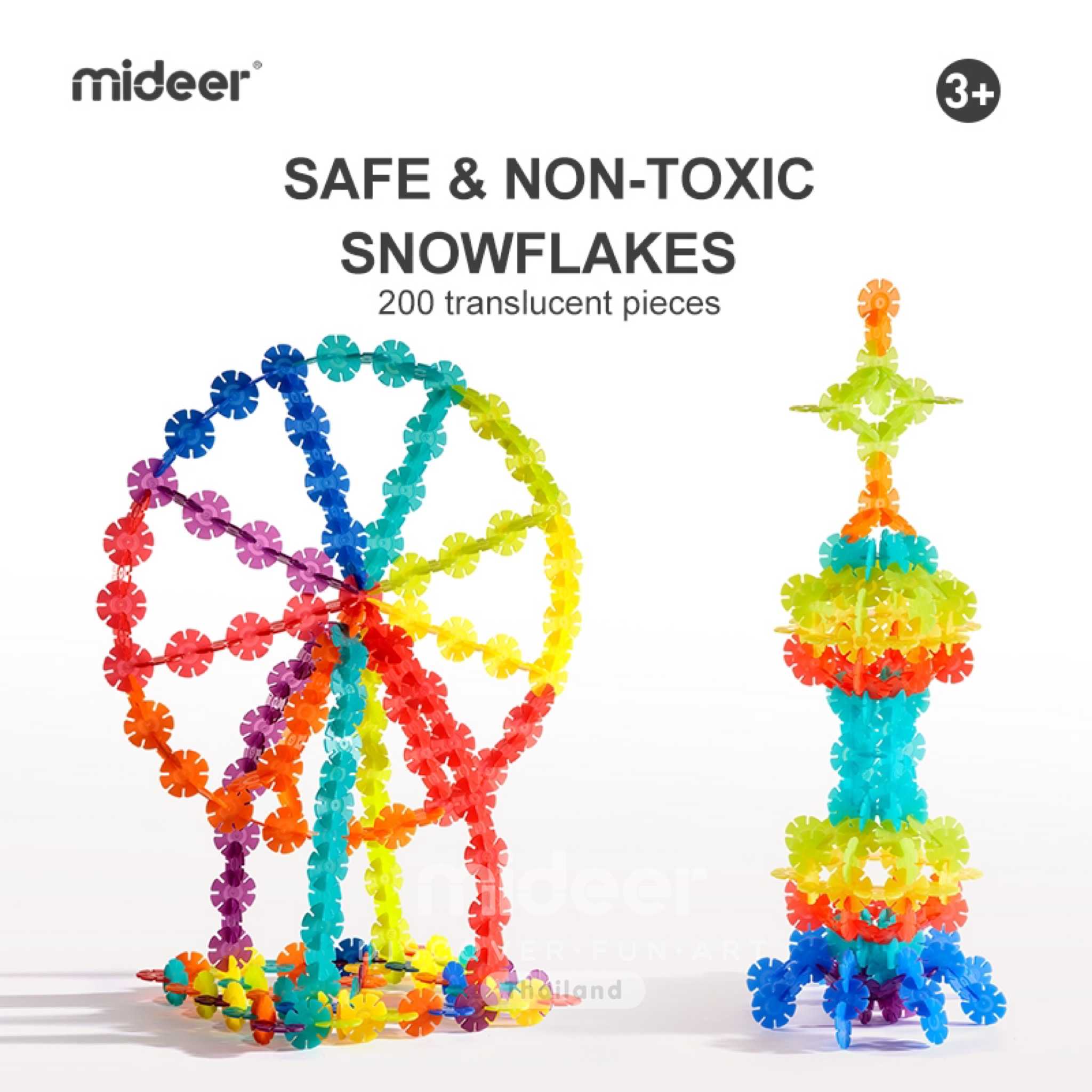 Mideer มิเดียร์ Translucent Color Snowflake Blocks-200 pcs    ตัวต่อเกล็ดหิมะสีรุ้งแสนสนุก (200ชิ้น)