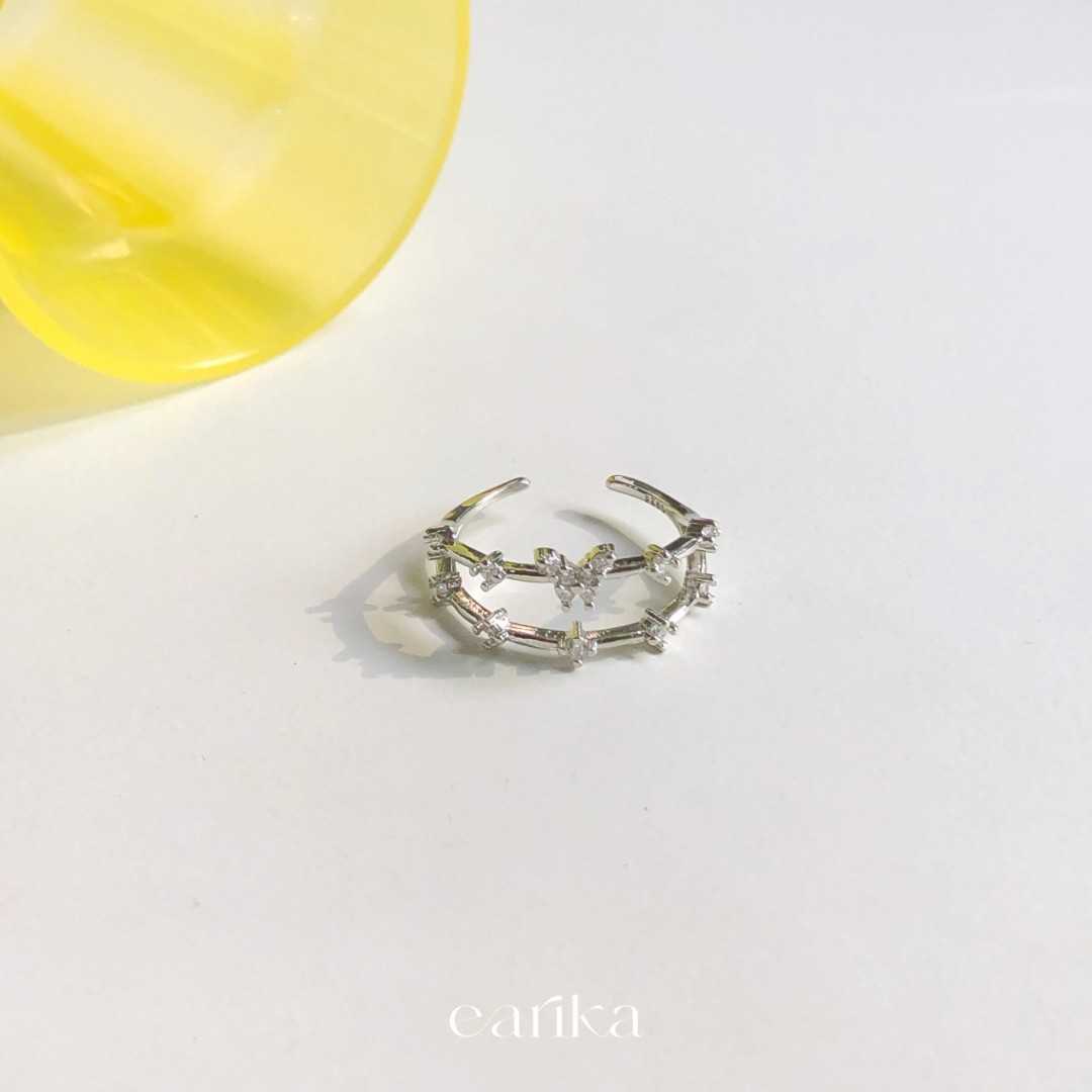 earika.earrings - two layer buttie ring แหวนสองเลเยอร์จี้ผีเสื้อเงินแท้ ฟรีไซส์ปรับขนาดได้