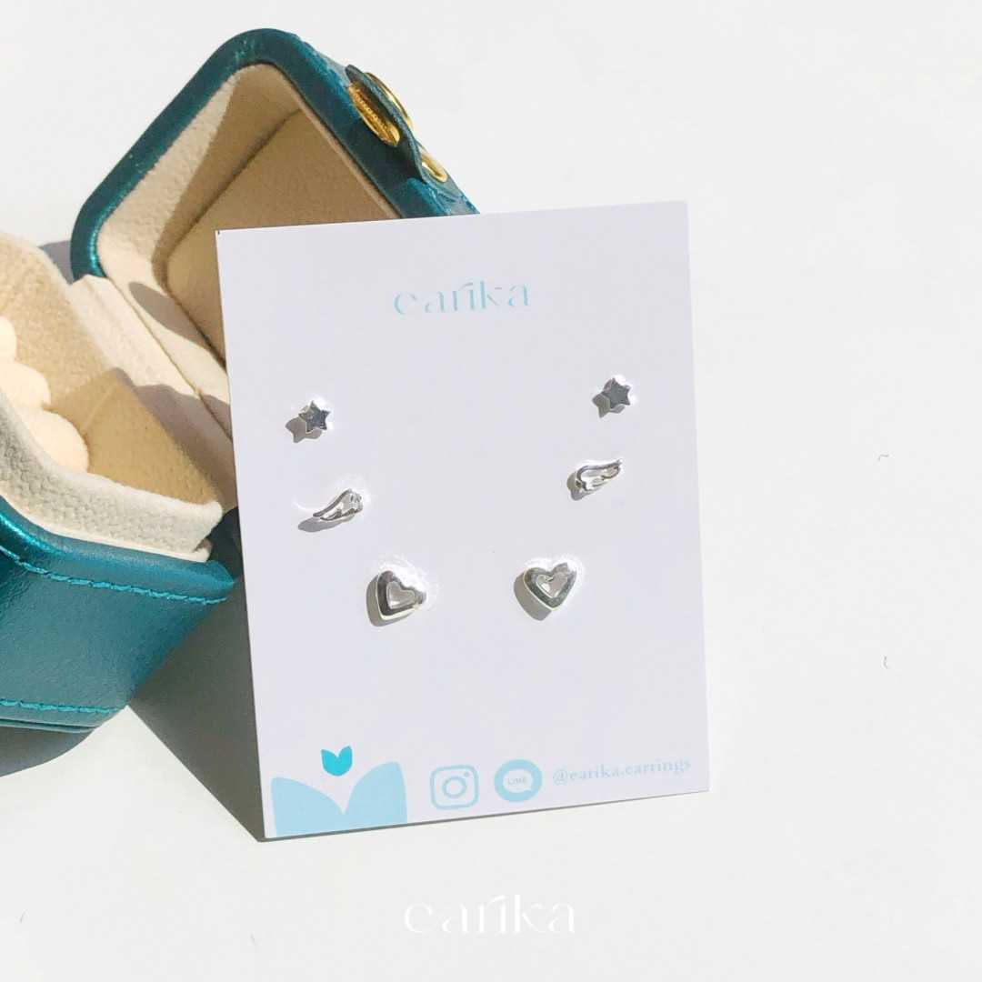 earika.earrings - hollow heart & wings set เซ็ตต่างหูก้านเงินแท้ คนแพ้ง่ายใส่ได้