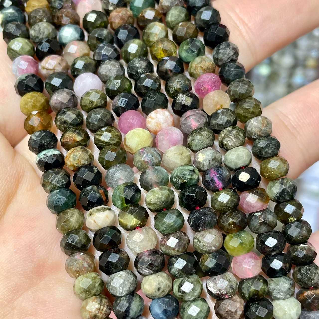 ทัวมารีน (Tourmaline) ทรงล้อรถ เจียเหลี่ยมเหลี่ยม 6x4 mm เส้นยาว