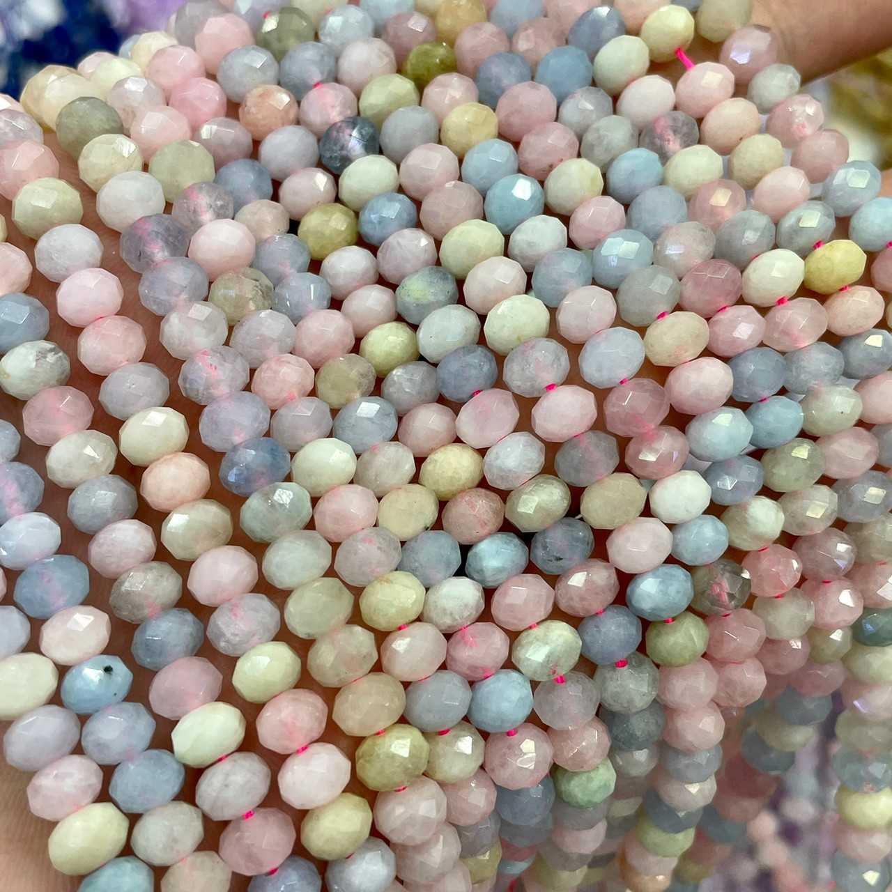 แบริล (Beryl) ทรงล้อรถ เจียเหลี่ยมเหลี่ยม 6x4 mm เส้นยาว