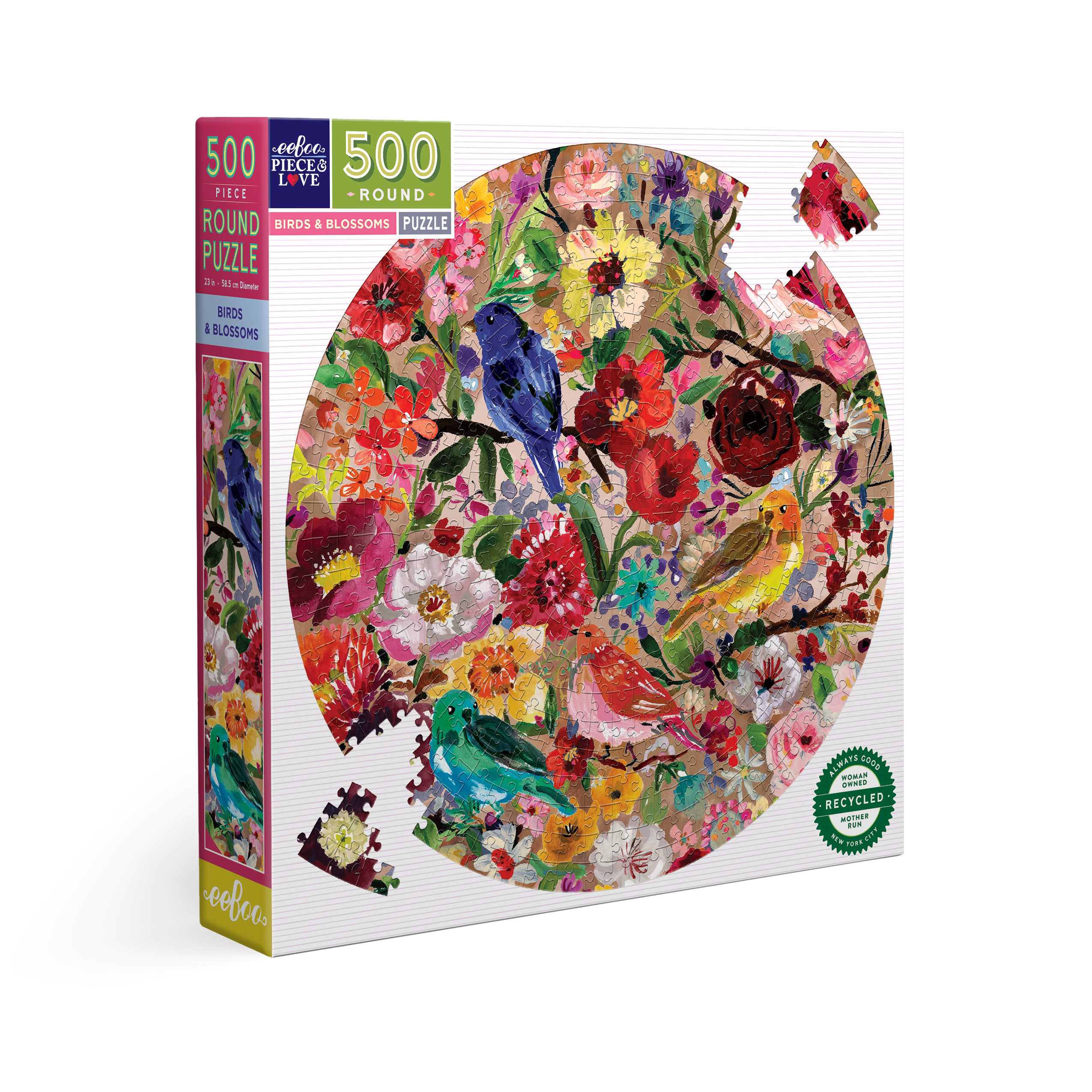 eeBoo Birds & Blossoms 500 Round Puzzle