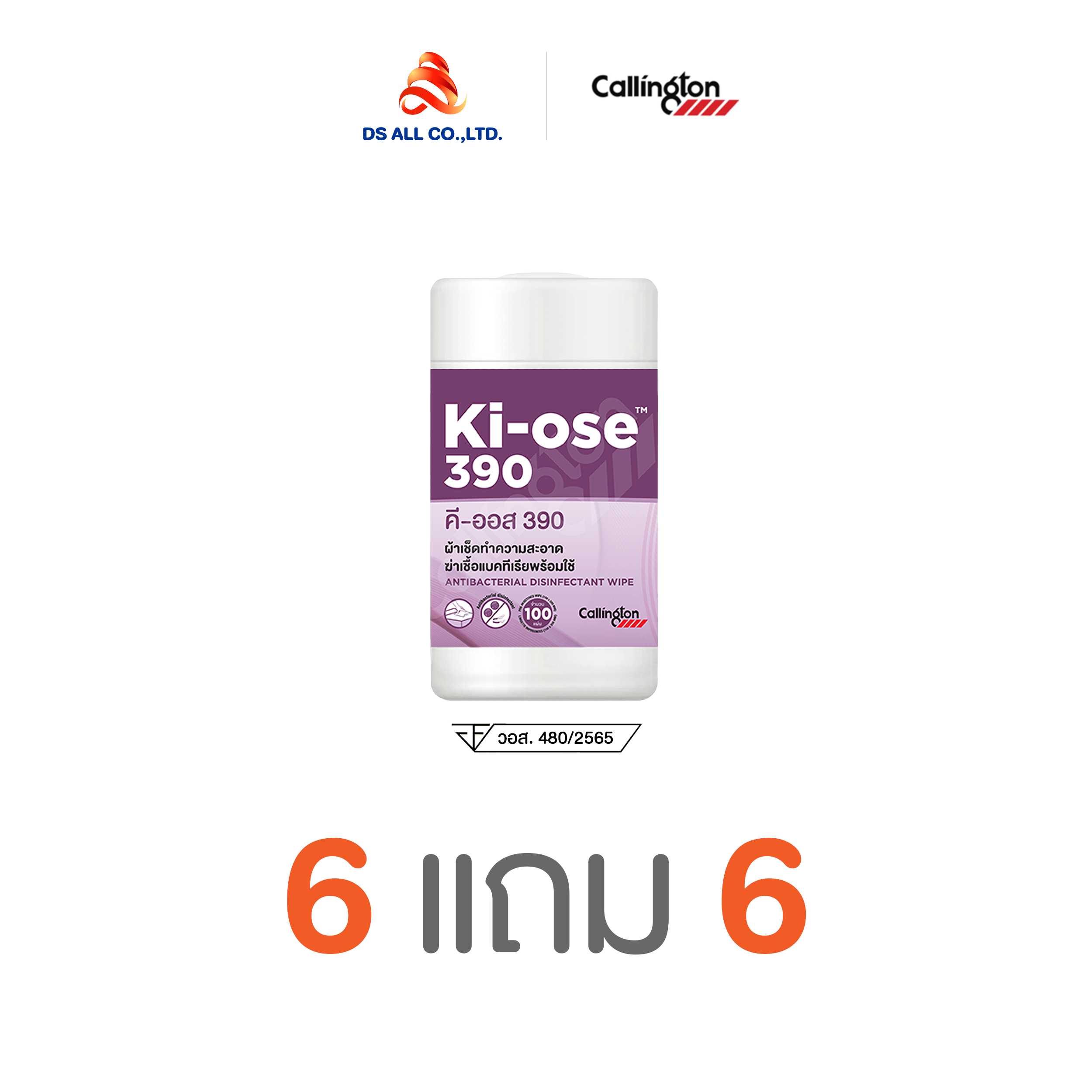 (6 แถม 6) ผ้าเช็ดทำความสะอาดฆ่าเชื้อแบคทีเรียพร้อมใช้ บรรจุ 100 แผ่น