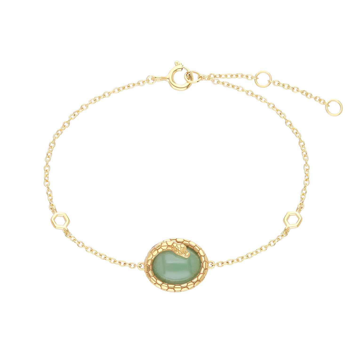 สร้อยข้อมือเงิน 925 Sterling Silver ประดับหยก (Jadeite) ทรงวงรี ดีไซน์ลวดลายงู