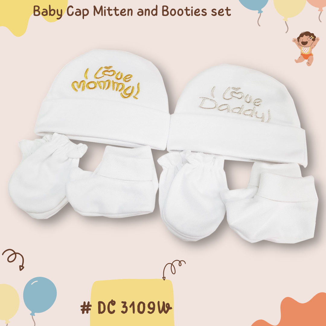 DC 3109W Cap Mitten Booties set ชุดหมวกปักถุงมือถุงเท้า