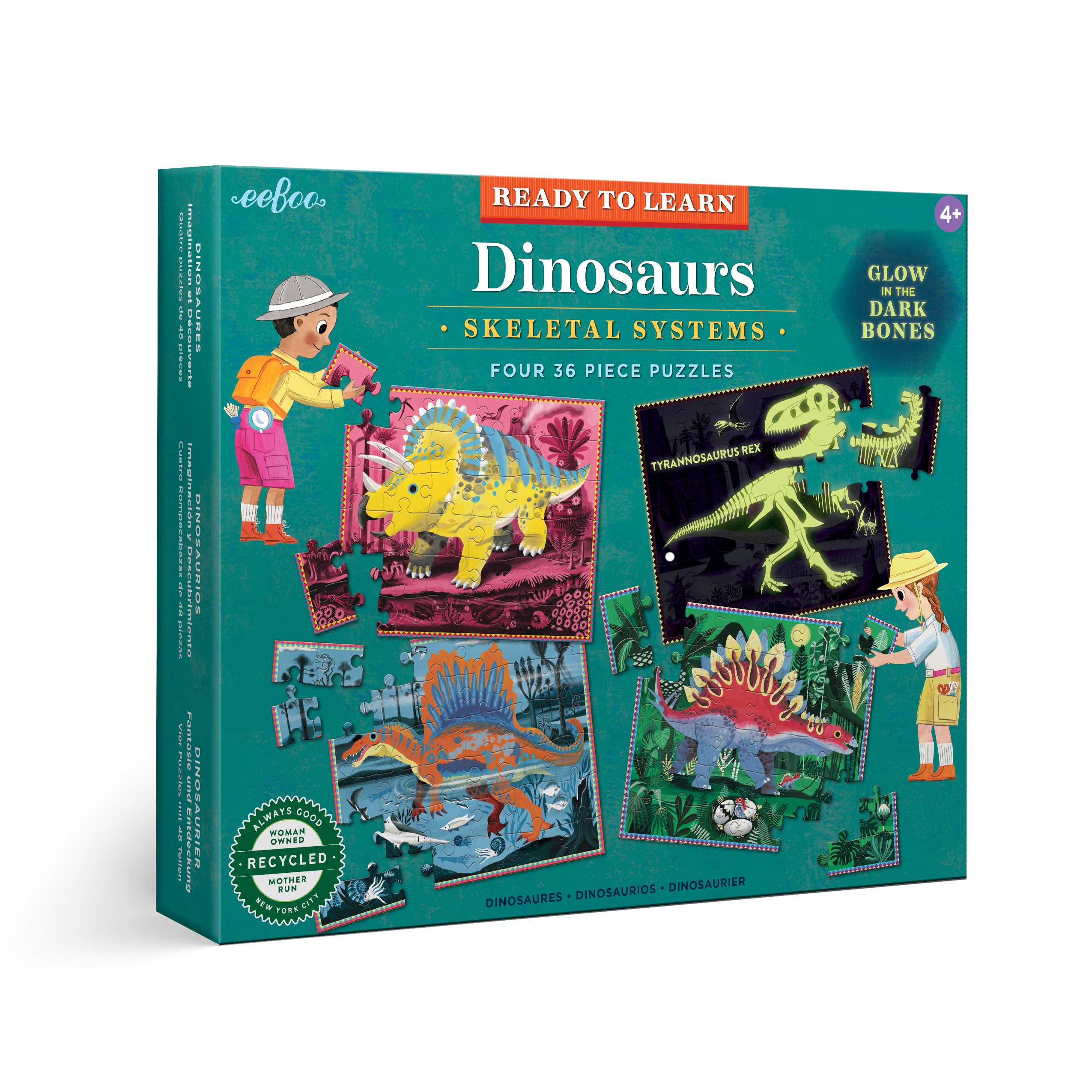 eeBoo Ready to Learn - Dinosaurs 36 Pc Puzzle Set (Glow)
