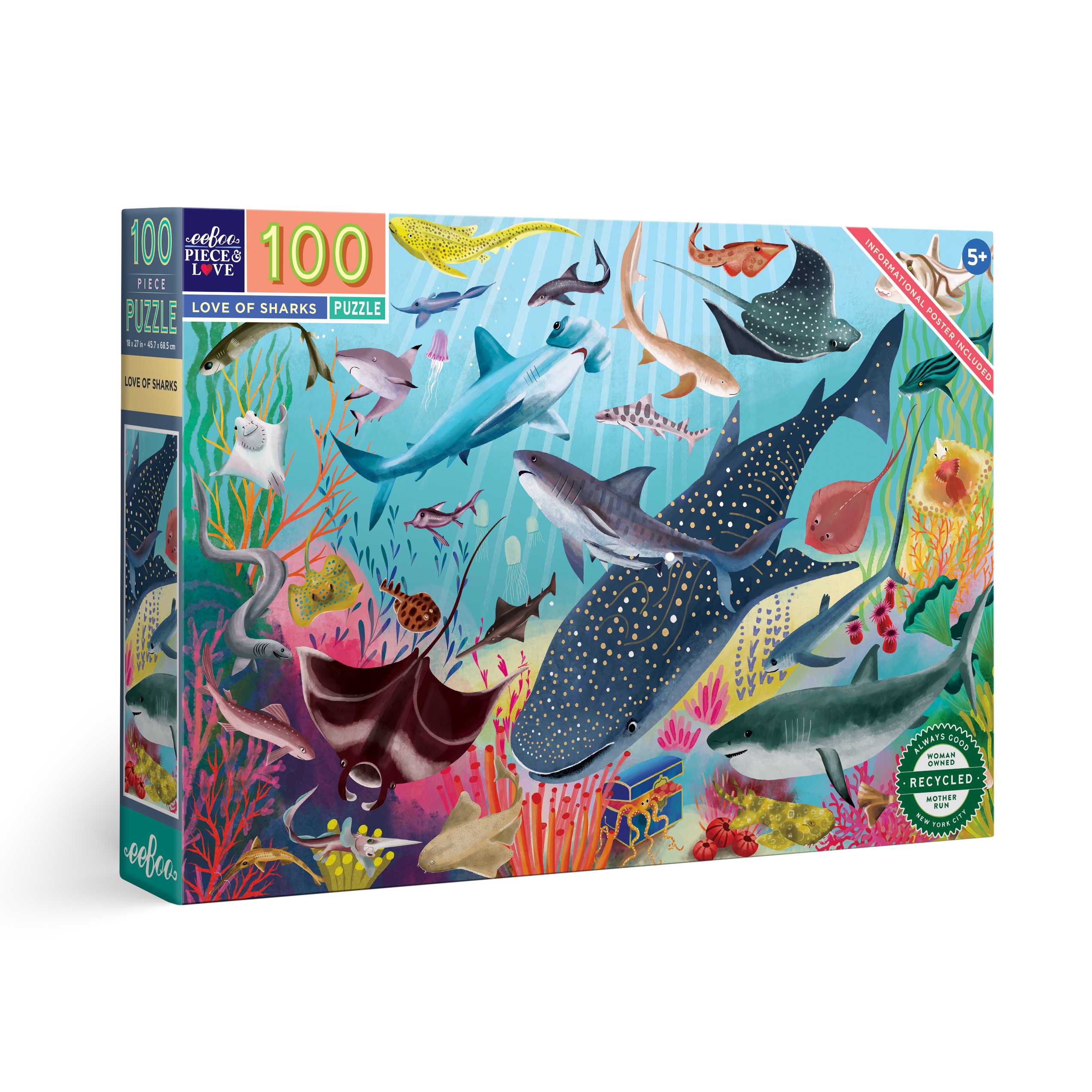 eeBoo Love of Sharks 100 Pc Puzzle