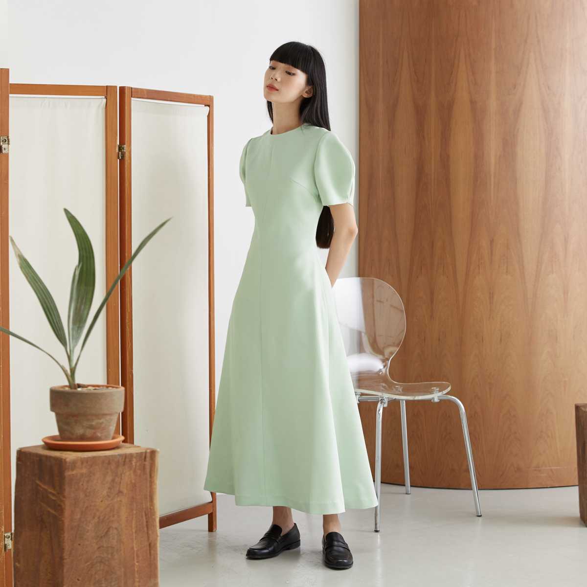 DOTLINEPLAIN / CANELE DRESS - SAGE