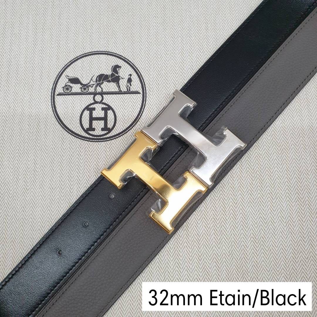Hermes Belt 32mm Etain togo / Black Swift + Buckle H Metal (เลือกหัวได้)