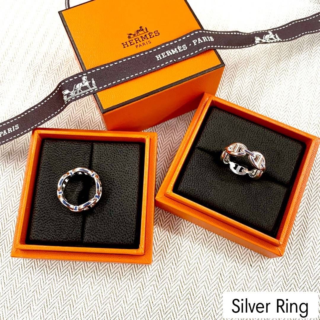 Hermes Silver Ring Chaine d'ancre Enchainee เลือก size  ได้