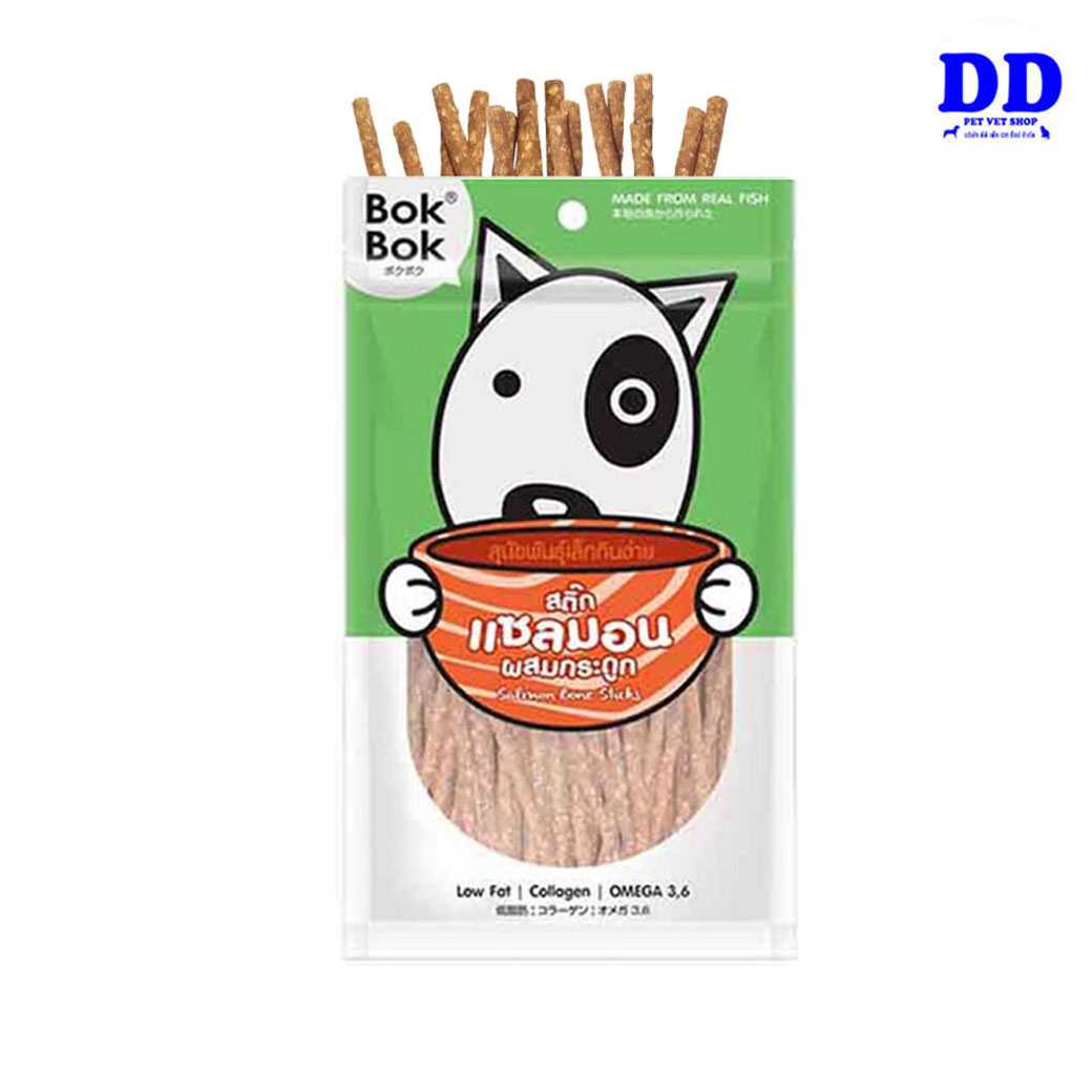 BokBok สติ๊กแซลมอนผสมกระดูก ขนมขัดฟันสำหรับสุนัขแบบสติ๊๊ก