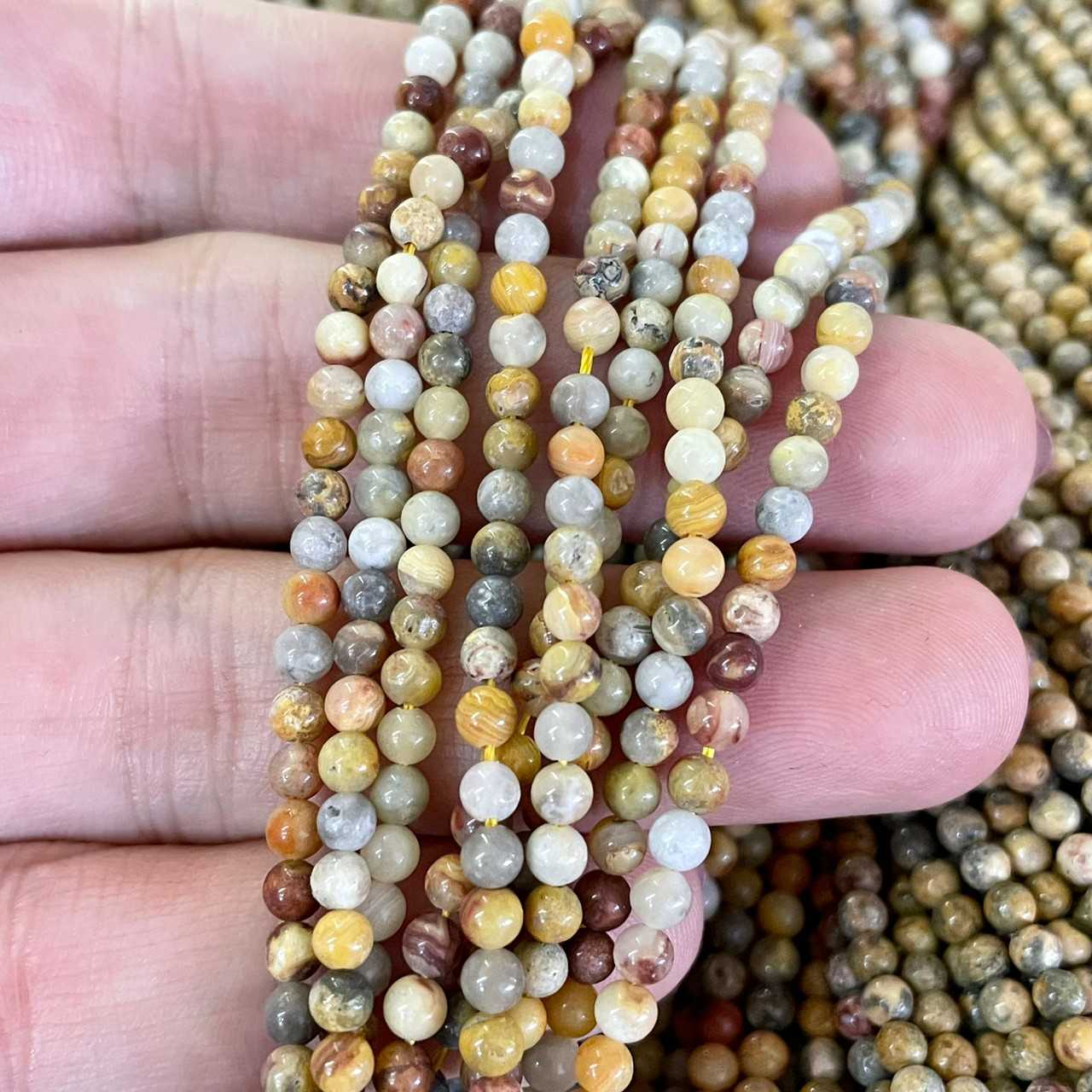 แจสเปอร์ทะเลทราย (Desert Jasper) 3 mm ทรงกลม เส้นยาว