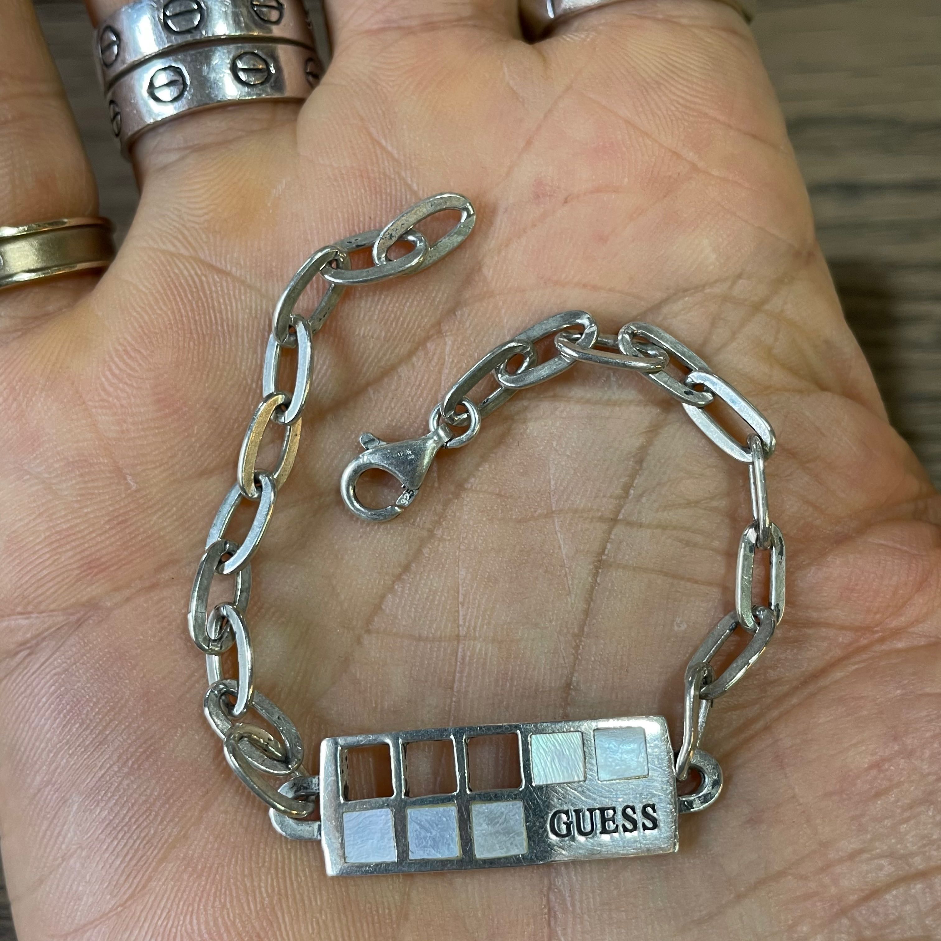 สร้อยข้อมือเงินแท้925 Guess กว้าง10มม. ยาว7นิ้ว 