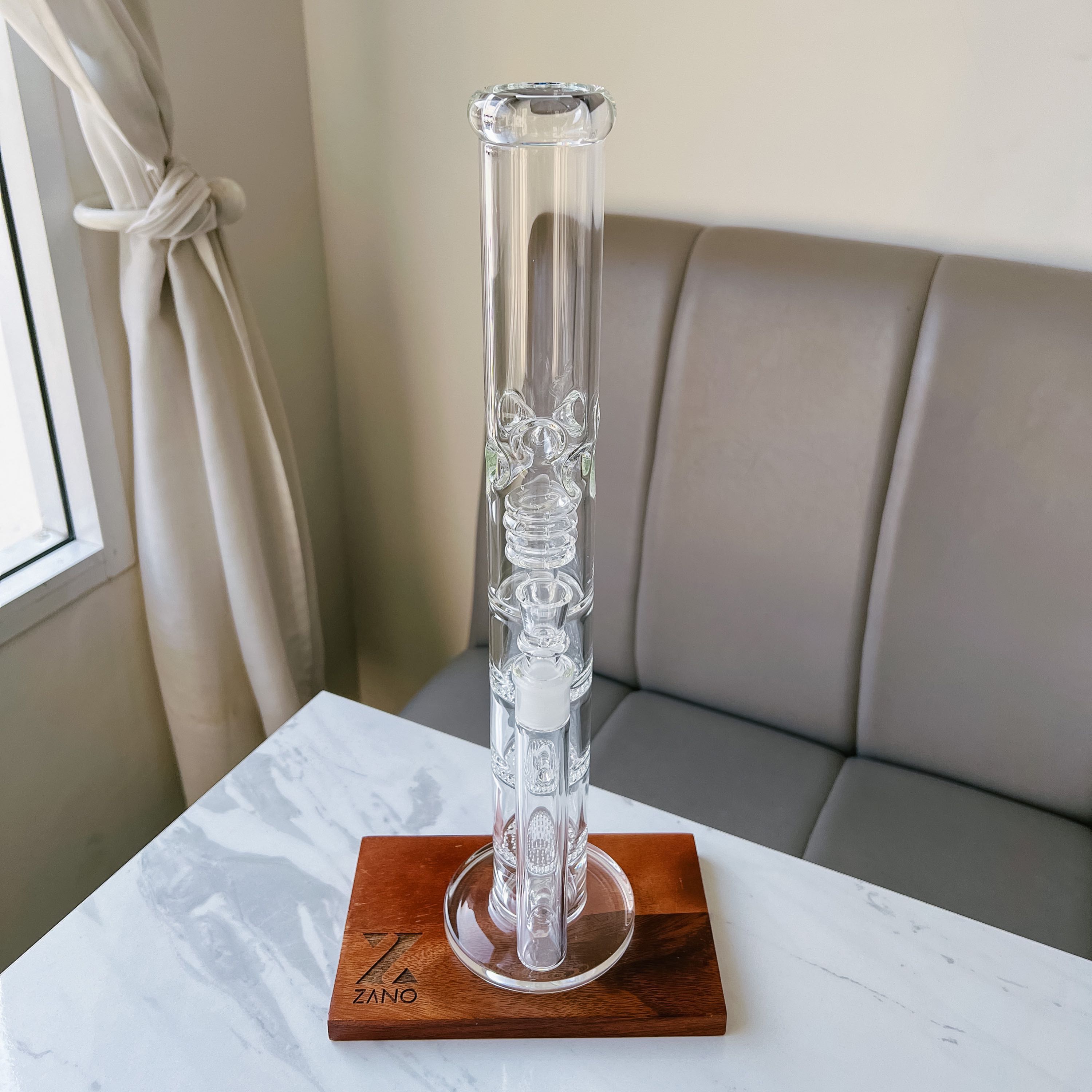 Straight Tube Clear Glass Bong w/Triple Honeycomb Perc | 45 cm