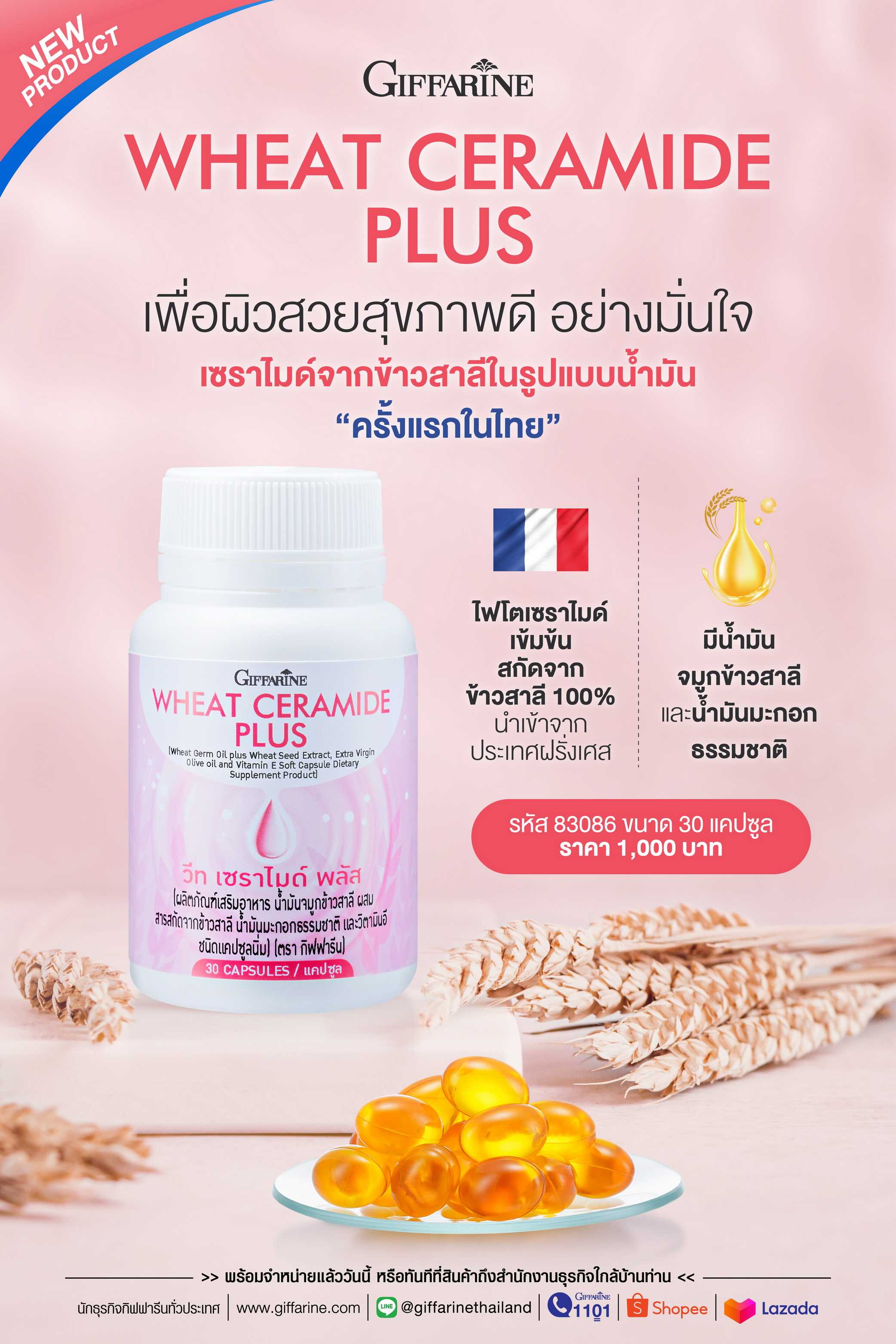 วีท เซราไมด์ พลัส กิฟฟารีน Giffarine Wheat Ceramide Plus เซราไมด์จากข้าวสาลี