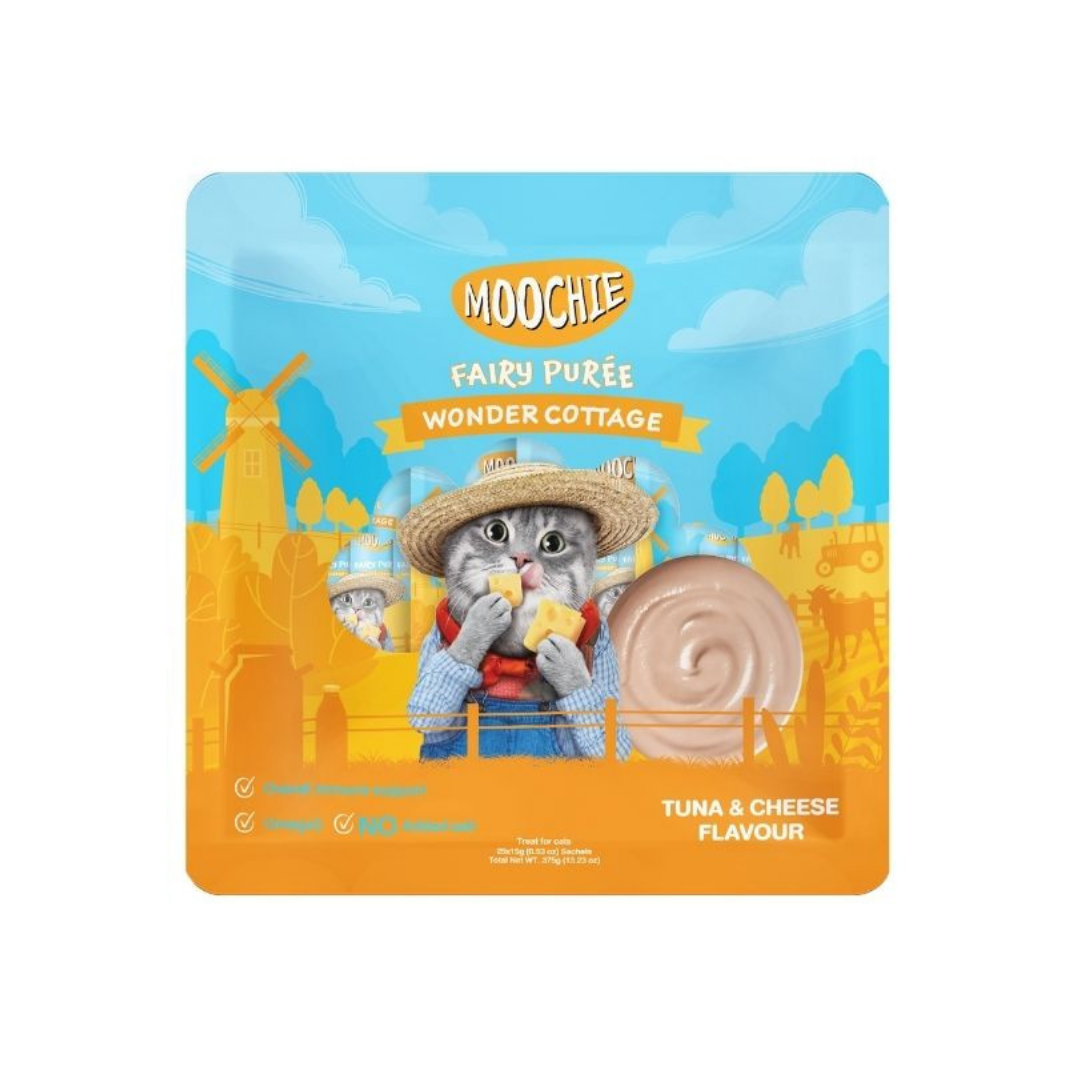 Moochie Fairy Puree มูชี่ ขนมแมวเลีย รสทูน่าและชีส 15 g. x 25 ซอง