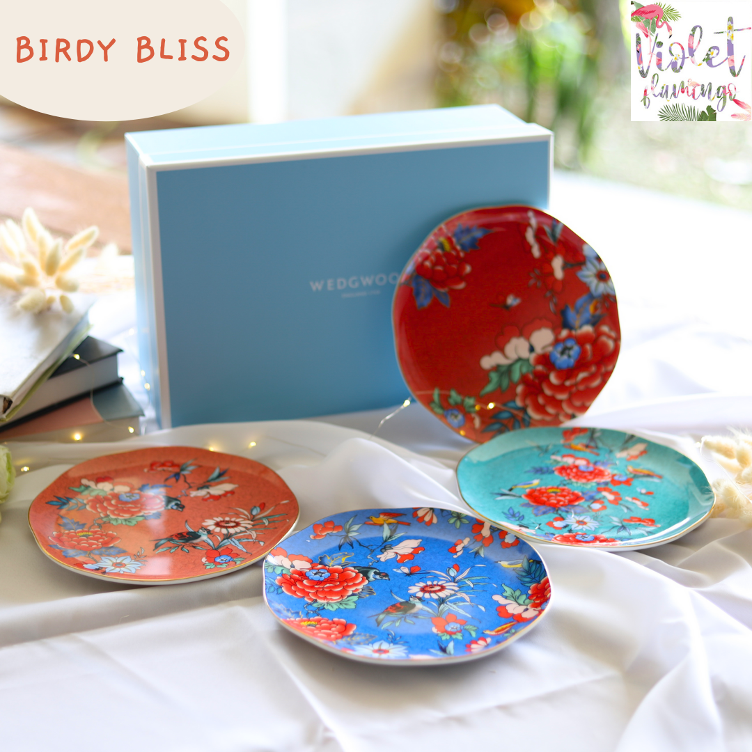 ชุดจาน Birdy Bliss จานขนม 4 ใบ 4 สี มาพร้อมกล่องของขวัญและถุงกระดาษอย่างดี จานแบรนด์ Wedgwood