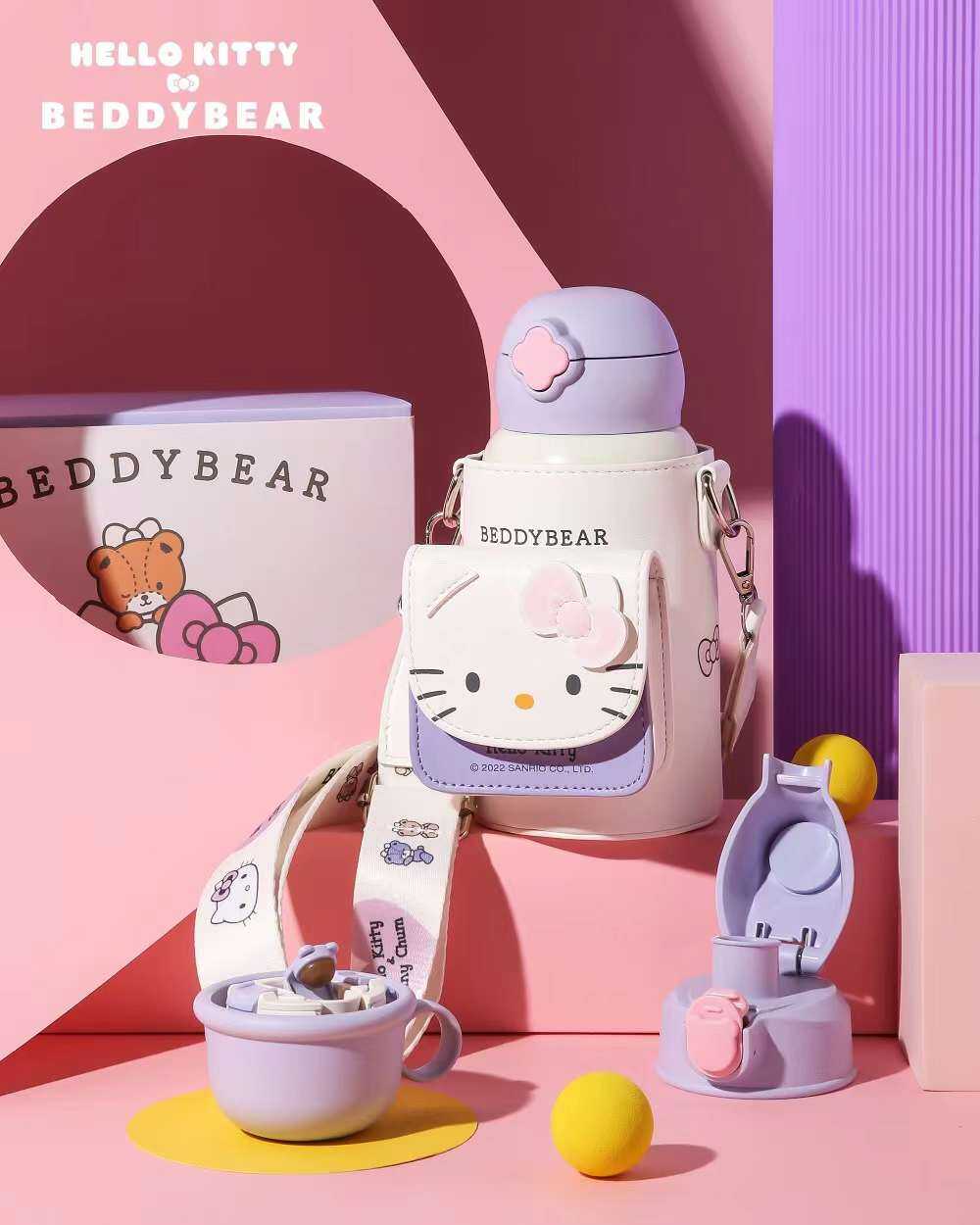 BeddyBearXKitty ขายดีตลอดกาล กระติกน้ำสูญญากาศสแตนเลส เก็บอุณหภูมิพร้อมกระเป๋าสะพาย BB006PL-011KT